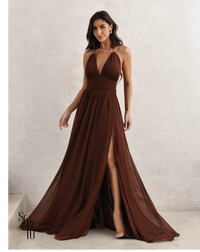 Vestido Longo Com Fivela Thais Marrom