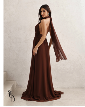 Vestido Longo Com Fivela Thais Marrom
