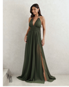 Vestido Longo Com Fivela Thais Verde Musgo
