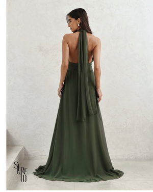 Vestido Longo Com Fivela Thais Verde Musgo