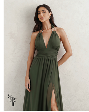 Vestido Longo Com Fivela Thais Verde Musgo