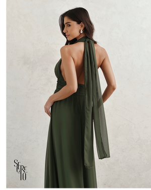 Vestido Longo Com Fivela Thais Verde Musgo
