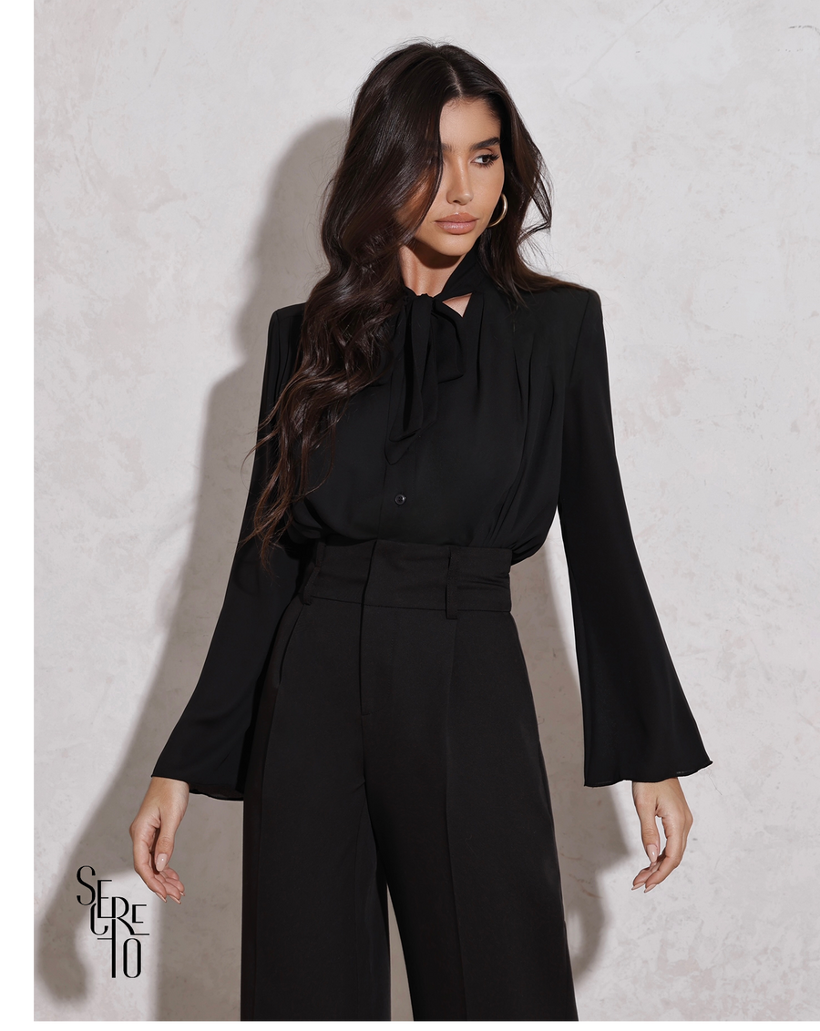 Camisa Com Laço Claudia Preto