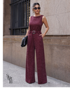 Conjunto Blusa e Calça Tricô Fernanda Vinho
