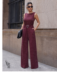 Conjunto Blusa e Calça Tricô Fernanda Vinho