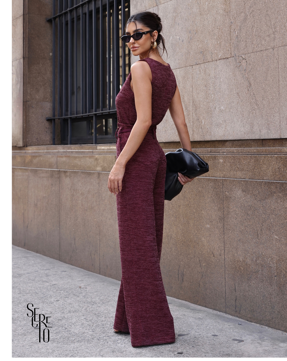 Conjunto Blusa e Calça Tricô Fernanda Vinho
