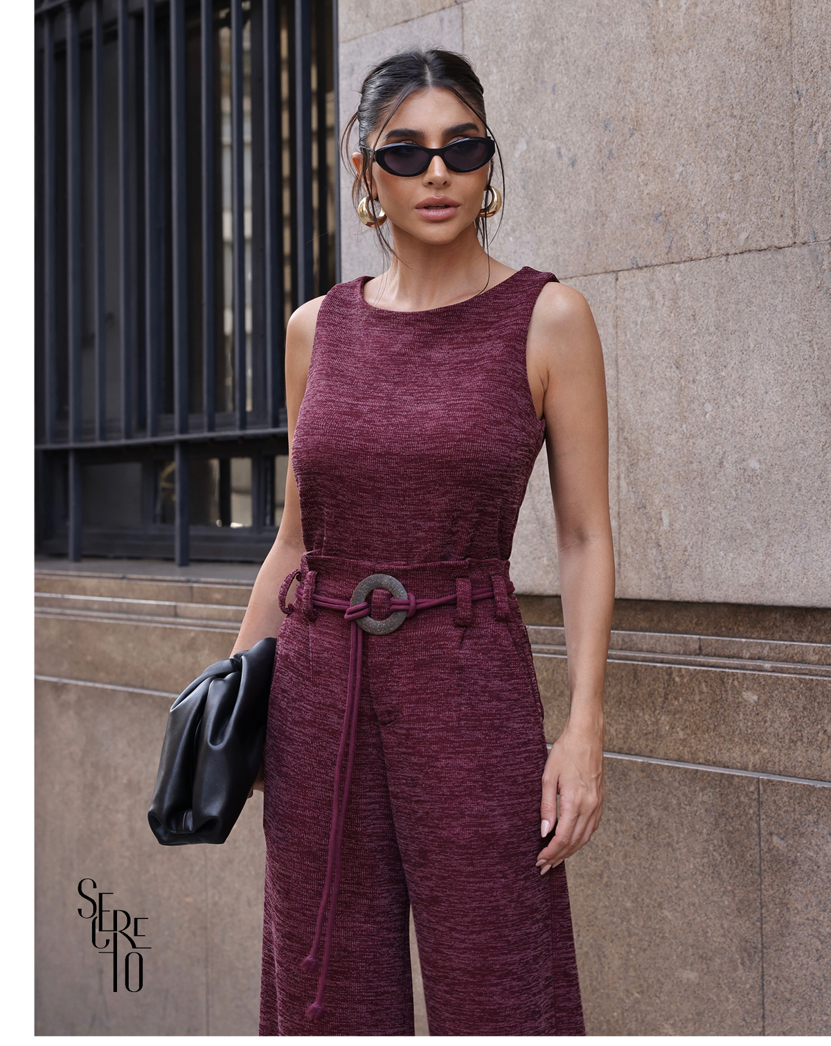 Conjunto Blusa e Calça Tricô Fernanda Vinho