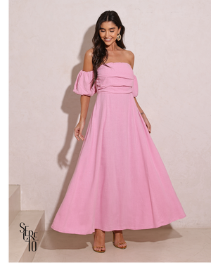 Vestido Longuete Manga Removível Laura Rosa