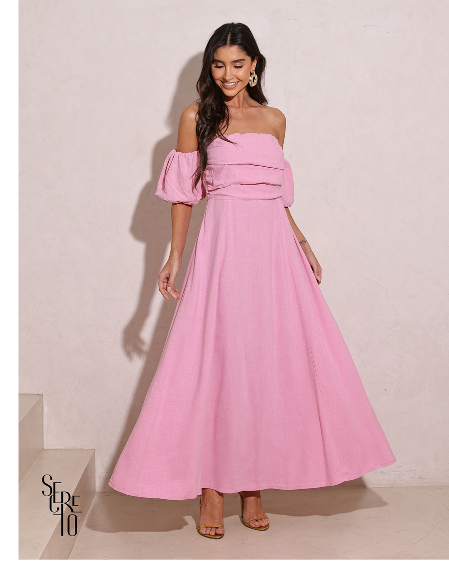 Vestido Longuete Manga Removível Laura Rosa