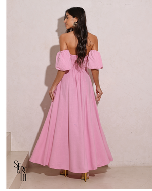 Vestido Longuete Manga Removível Laura Rosa