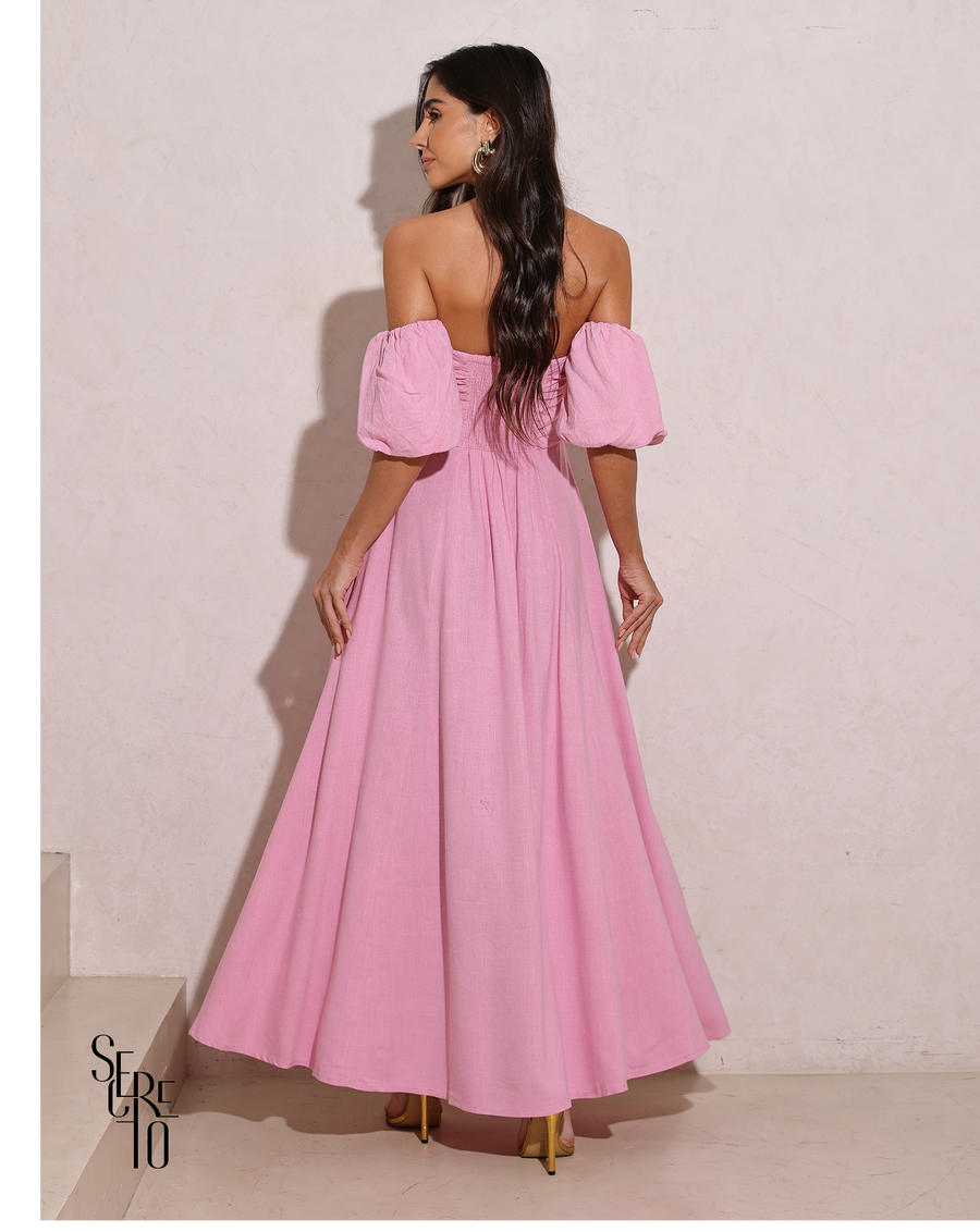 Vestido Longuete Manga Removível Laura Rosa