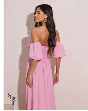 Vestido Longuete Manga Removível Laura Rosa