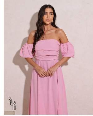 Vestido Longuete Manga Removível Laura Rosa