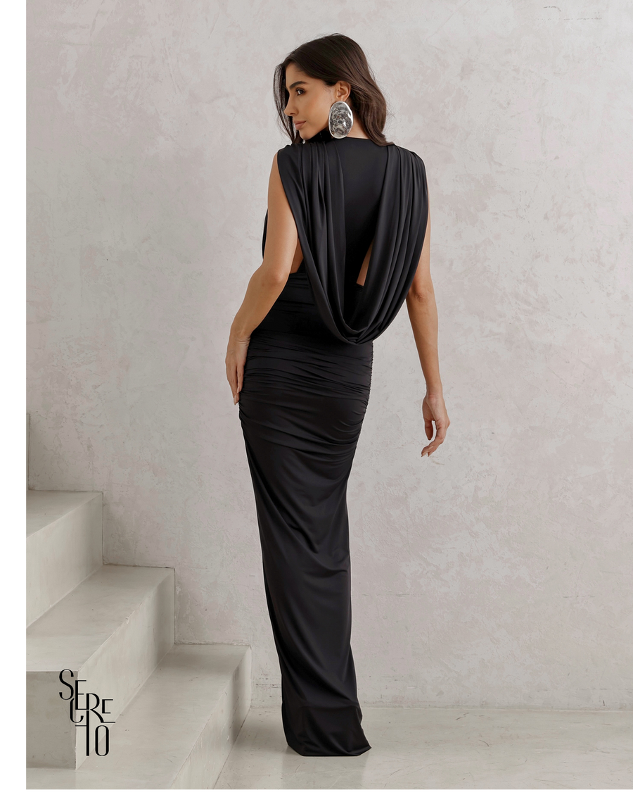 Vestido Longo Drapeado Anie Preto