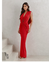 Vestido Longo Drapeado Anie Vermelho