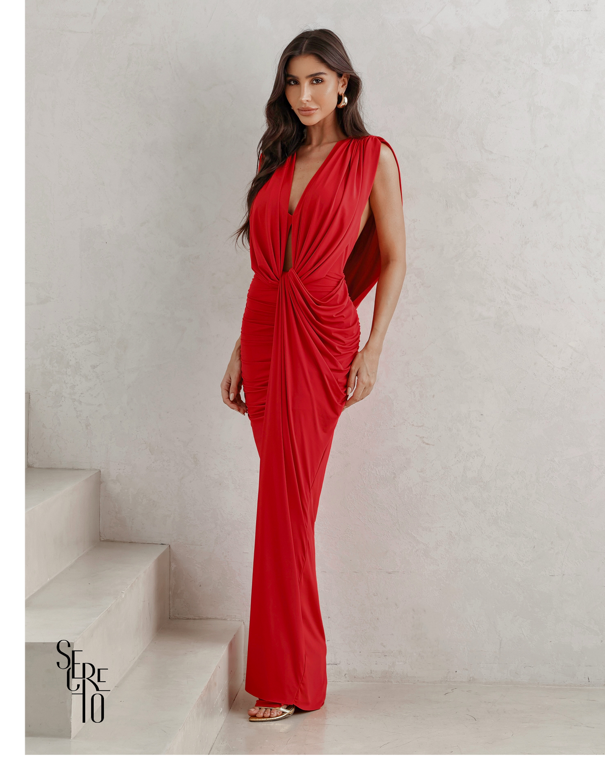 Vestido Longo Drapeado Anie Vermelho