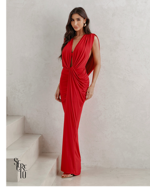 Vestido Longo Drapeado Anie Vermelho