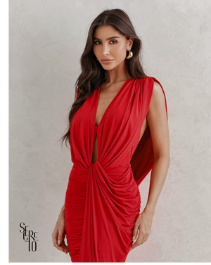 Vestido Longo Drapeado Anie Vermelho
