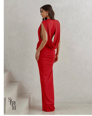 Vestido Longo Drapeado Anie Vermelho