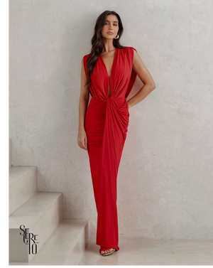 Vestido Longo Drapeado Anie Vermelho