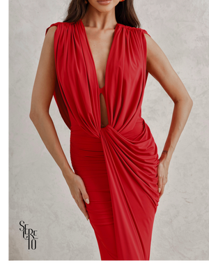 Vestido Longo Drapeado Anie Vermelho