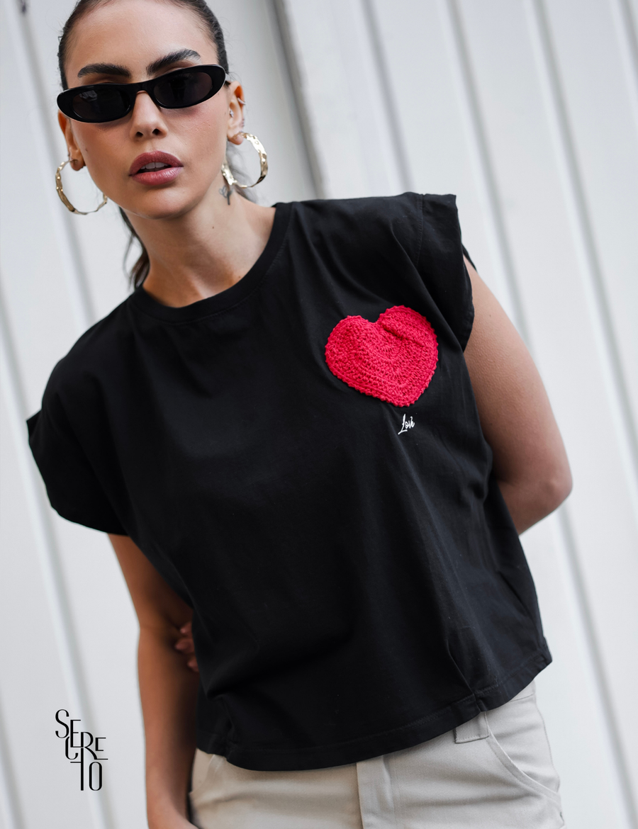 T-Shirt Detalhe Crochet Paula Preto