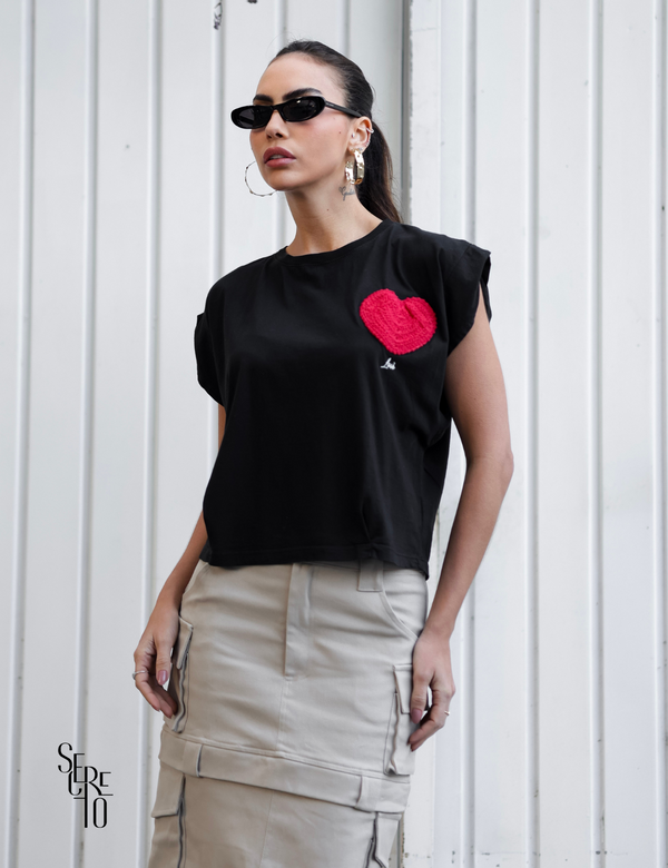 T-Shirt Detalhe Crochet Paula Preto