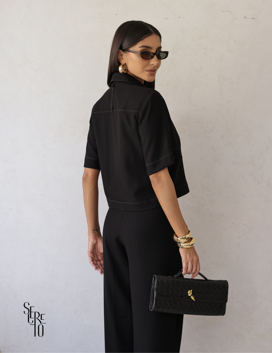 Shacket Manga Curta Maria Preto