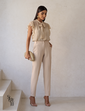 Calça Alfaiataria Nervura Vicky Areia