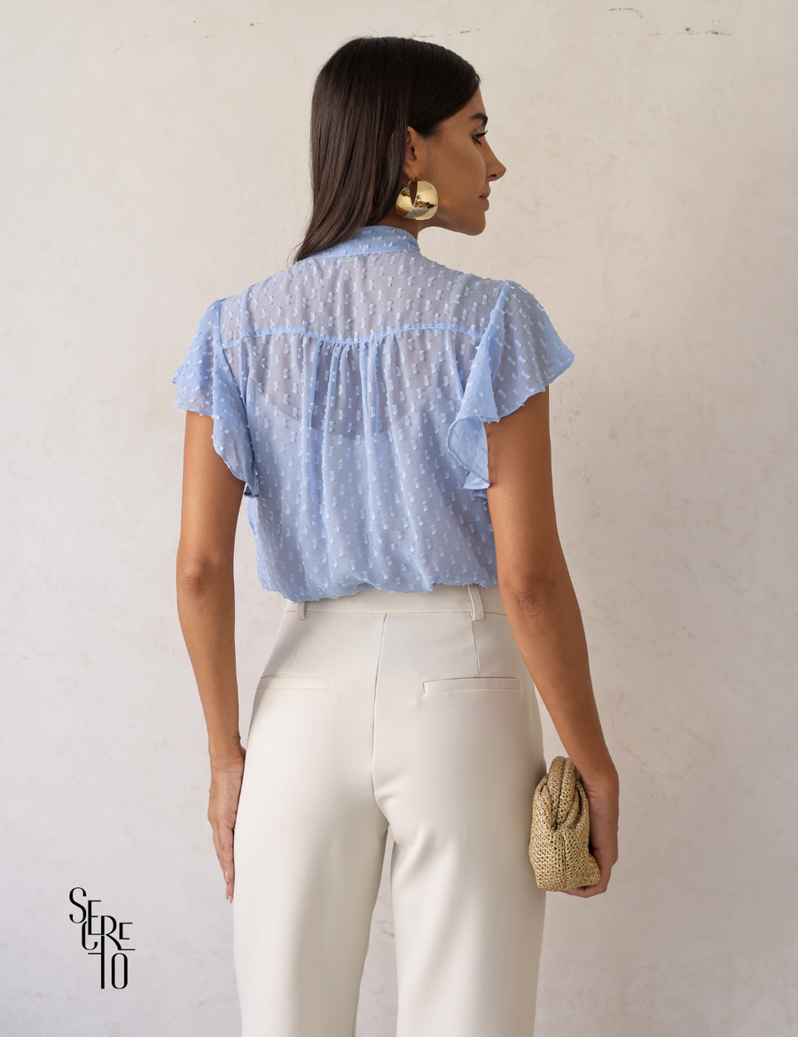 Blusa com Regata Manga Babado Jaque Azul