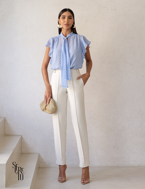 Blusa com Regata Manga Babado Jaque Azul