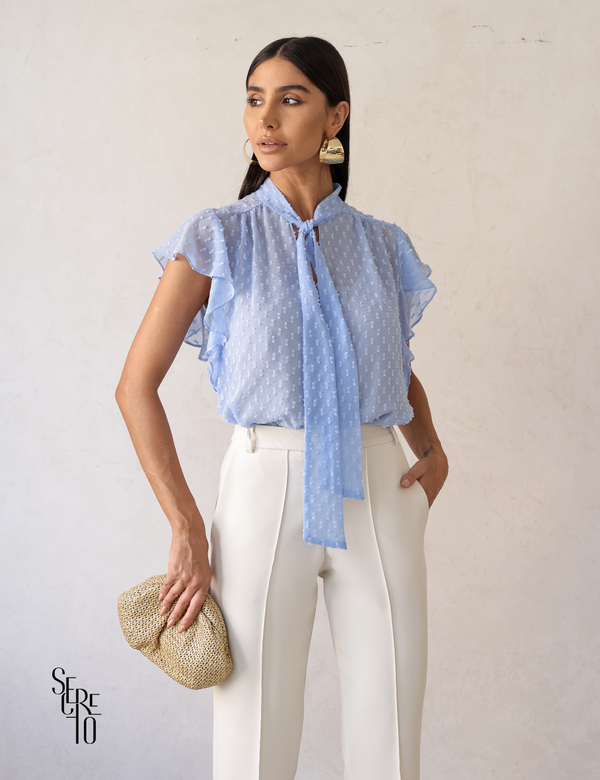 Blusa com Regata Manga Babado Jaque Azul