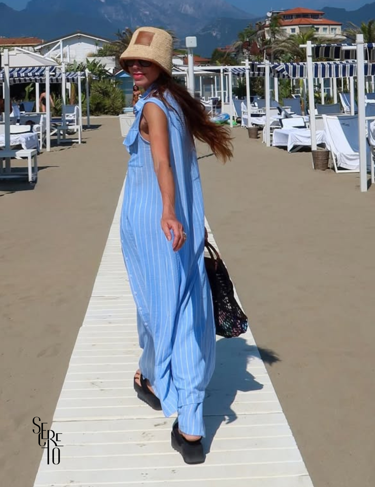 Conjunto Listrado Max Chemise e Calça Andrea Azul Claro