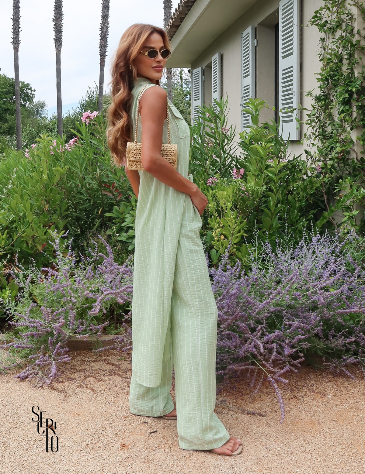 Conjunto Listrado Max Chemise e Calça Andrea Verde Menta