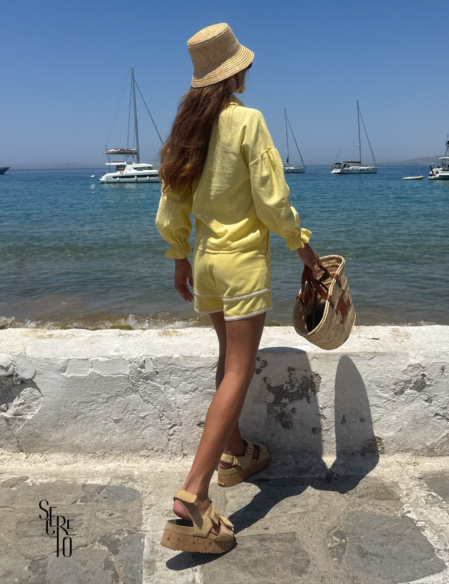 Short Linho Simone Amarelo
