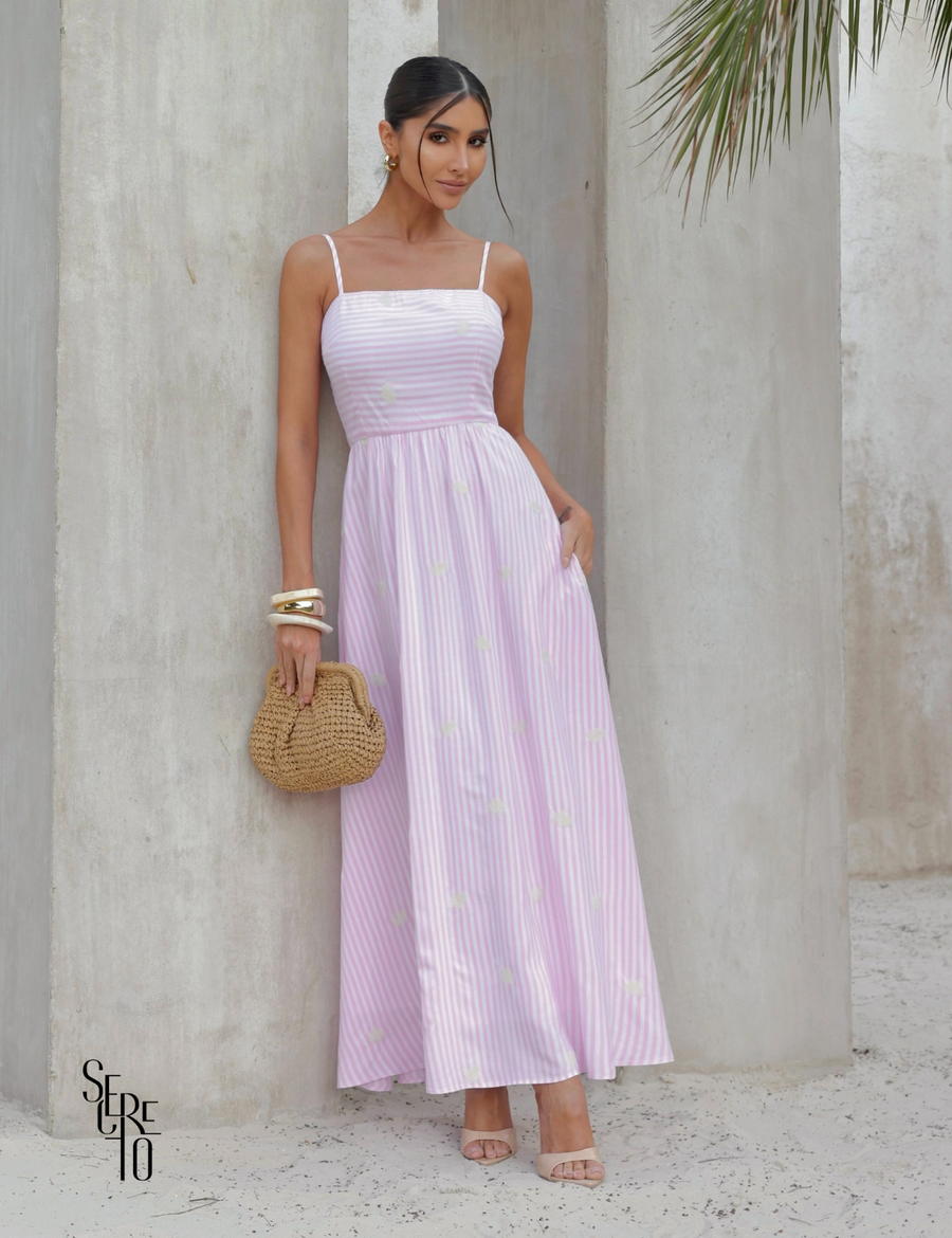 Vestido Longo Com Bordado Maria Rosa Claro