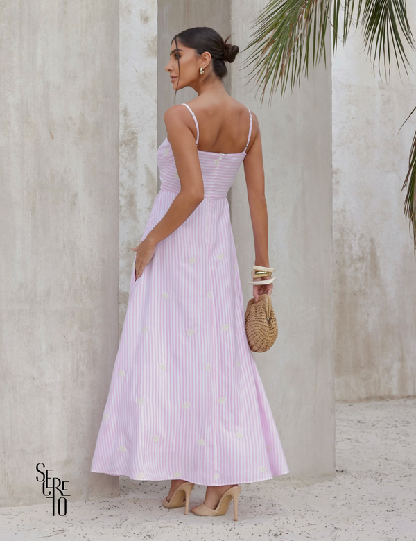 Vestido Longo Com Bordado Maria Rosa Claro