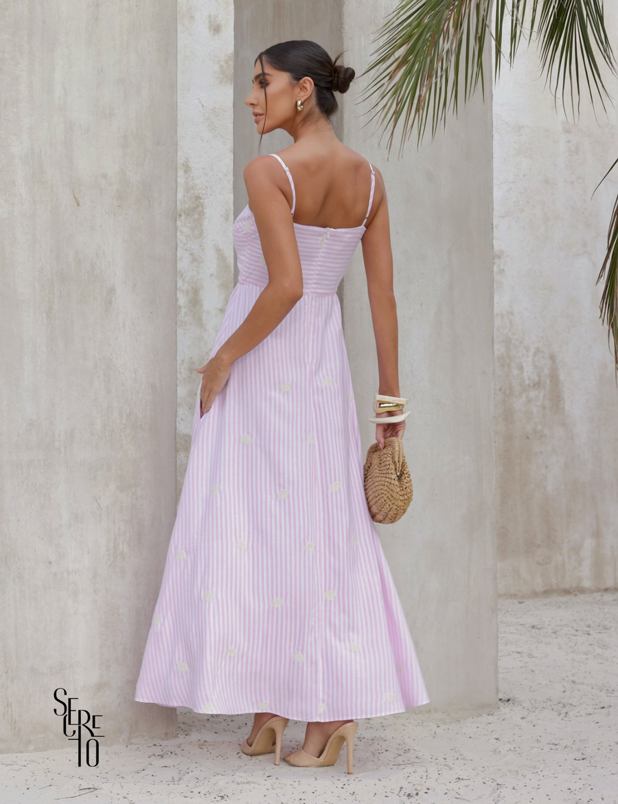 Vestido Longo Com Bordado Maria Rosa Claro