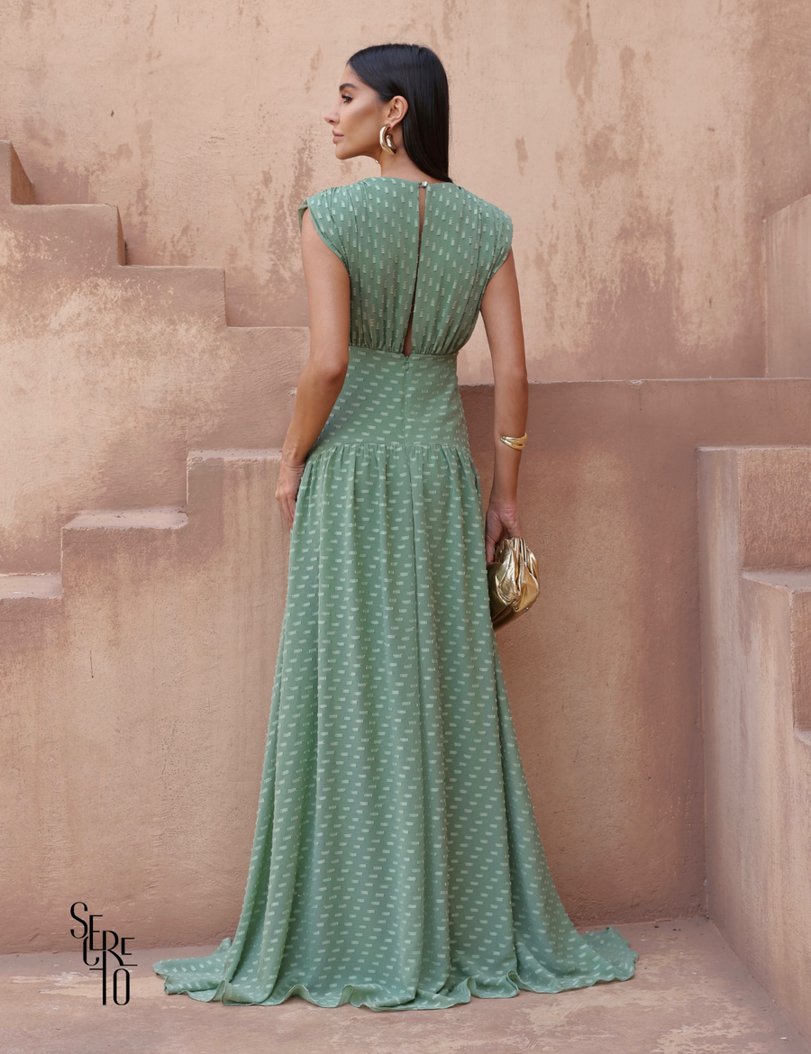 Vestido Longo Texturizado Thaize Pistache