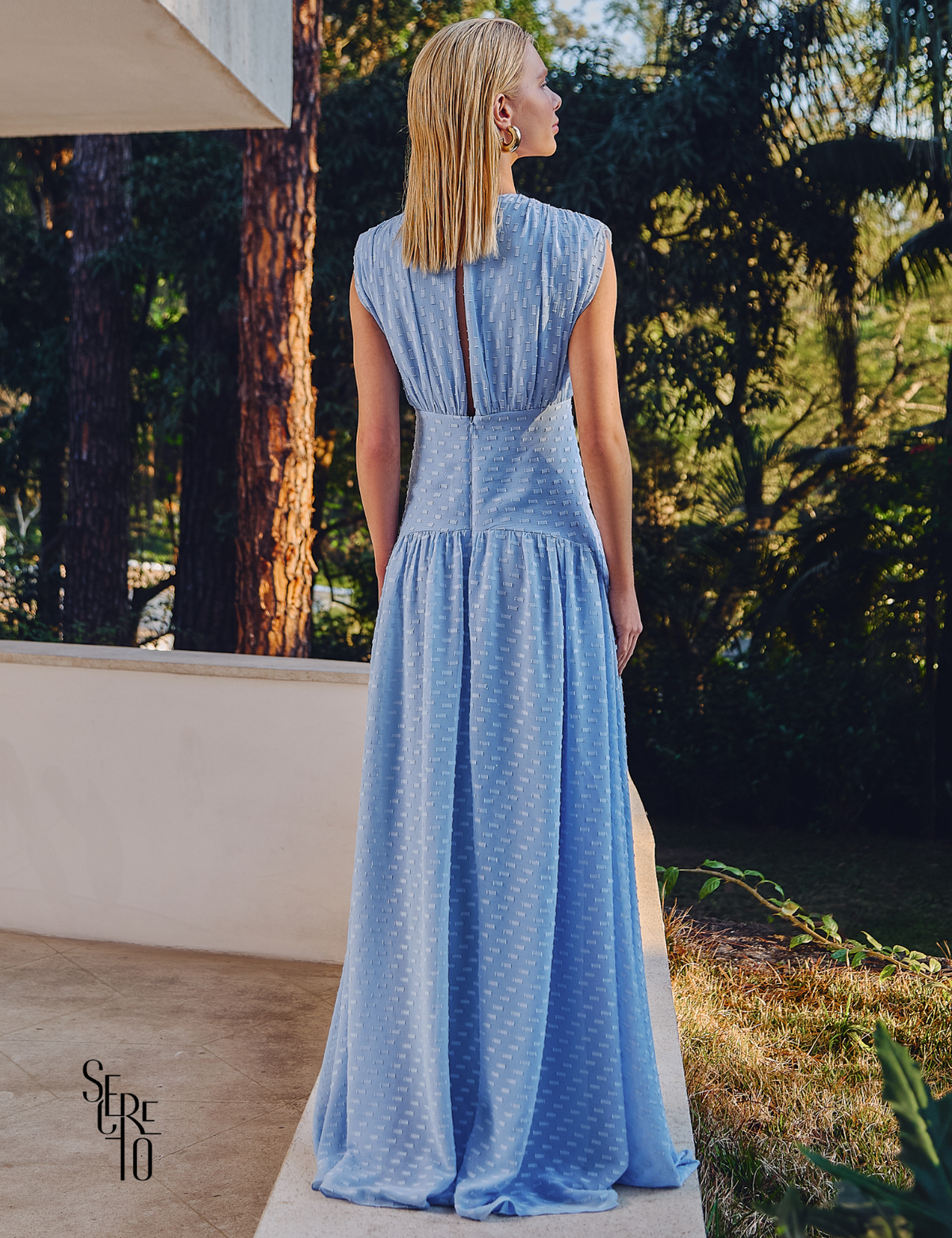 Vestido Longo Texturizado Thaize Azul Serenity