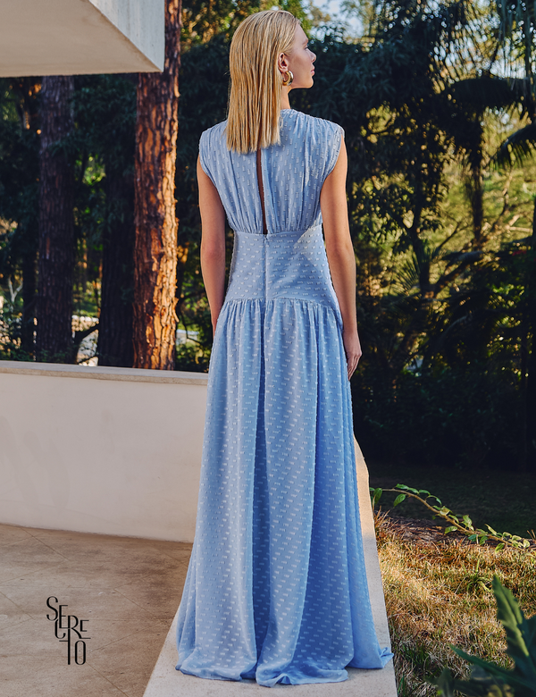 Vestido Longo Texturizado Thaize Azul Serenity
