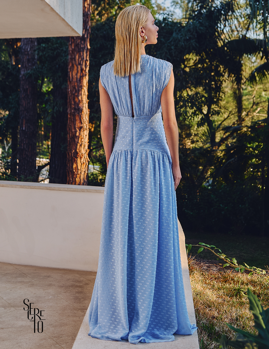 Vestido Longo Texturizado Thaize Azul Serenity