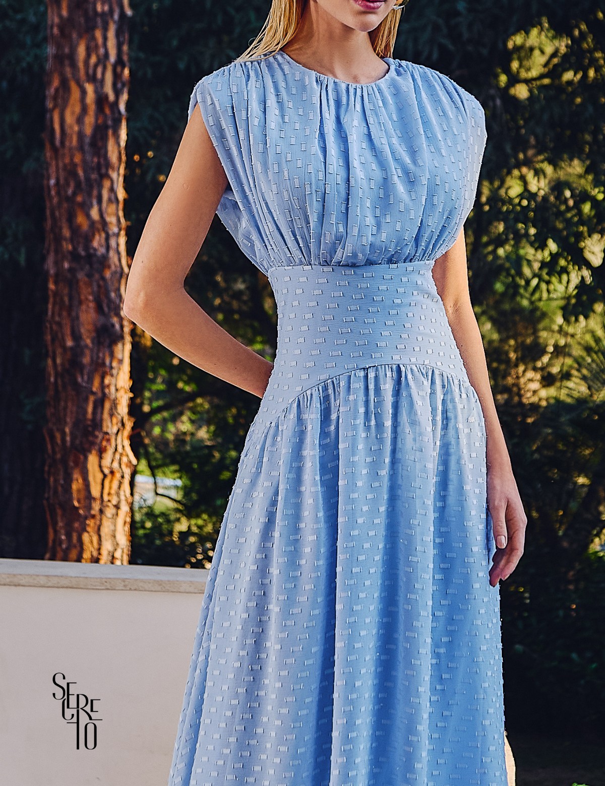 Vestido Longo Texturizado Thaize Azul Serenity