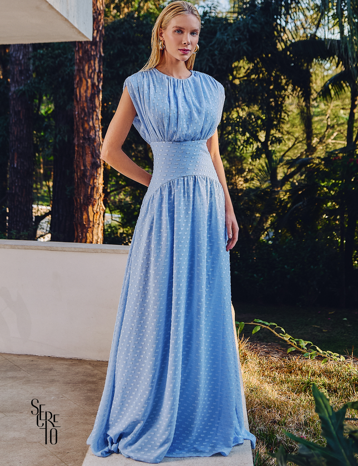 Vestido Longo Texturizado Thaize Azul Serenity