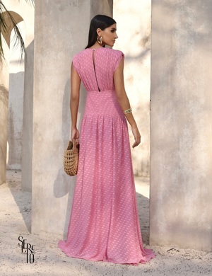 Vestido Longo Texturizado Thaize Rosa