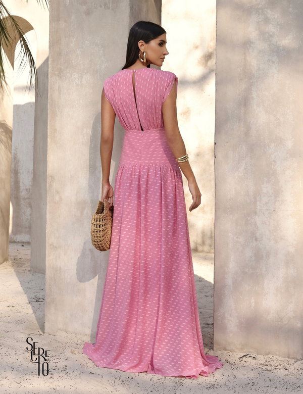 Vestido Longo Texturizado Thaize Rosa