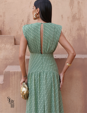 Vestido Longo Texturizado Thaize Pistache