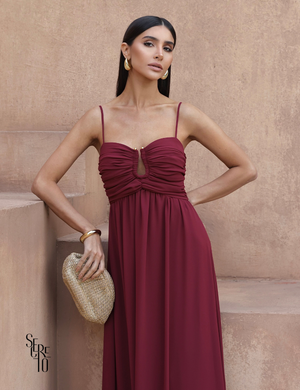 Secreto Vestido Longo Argola no Busto Paula Marsala
