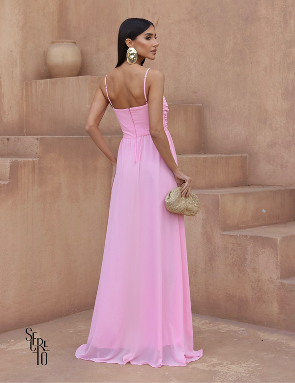 Secreto Vestido Longo Argola no Busto Paula Rosa Claro