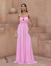 Secreto Vestido Longo Argola no Busto Paula Rosa Claro